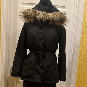 Copper Key Black Jacket with Fur Trim